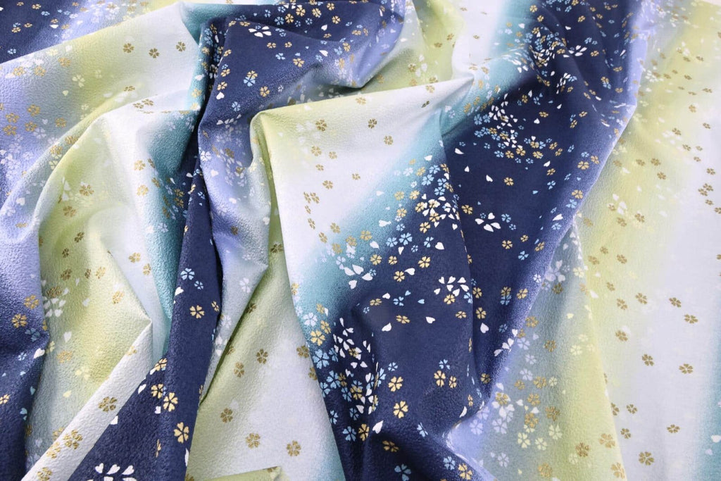 Tissu Chirimen de coton japonais Sakura bleu dégradé