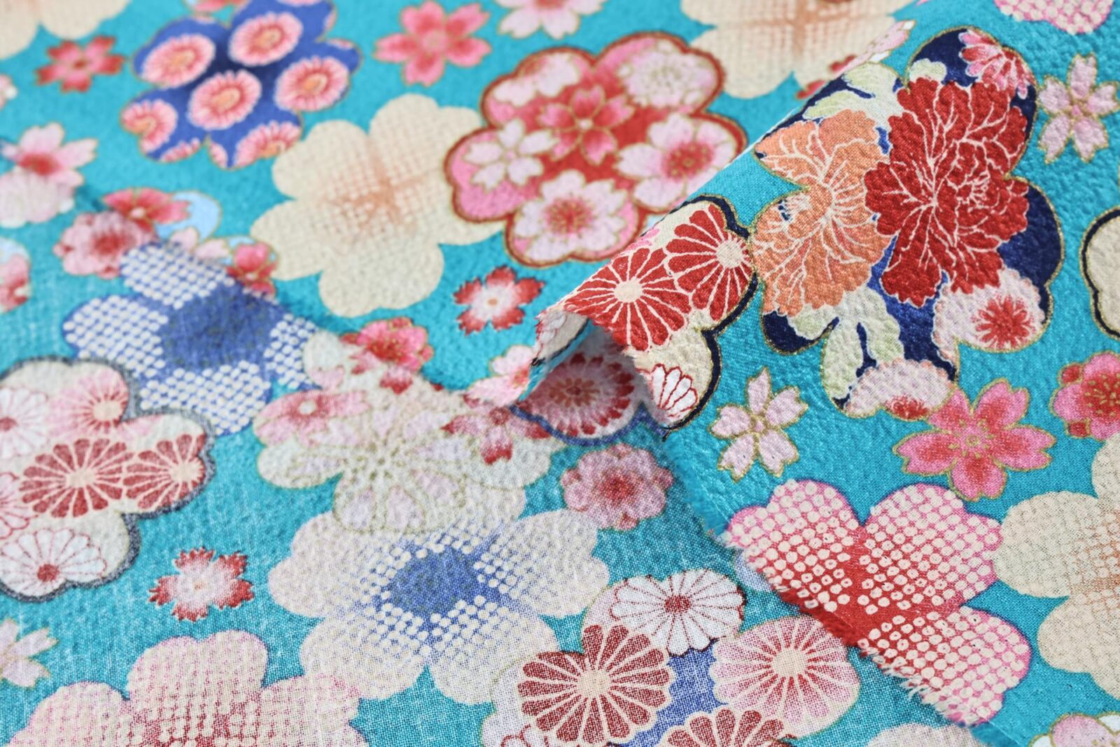 Tissu Japonais gaufré Ume bleu