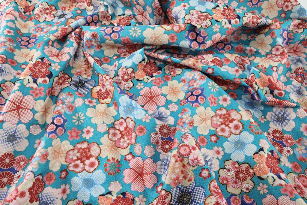 Tissu Japonais gaufré Ume bleu